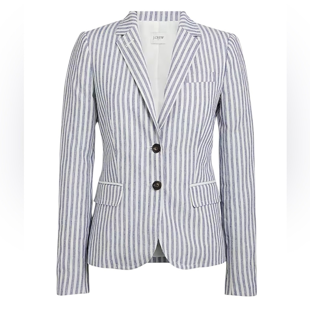 J. Crew Blue and White Striped Cotton Blend Blazer - Picture 2 of 10